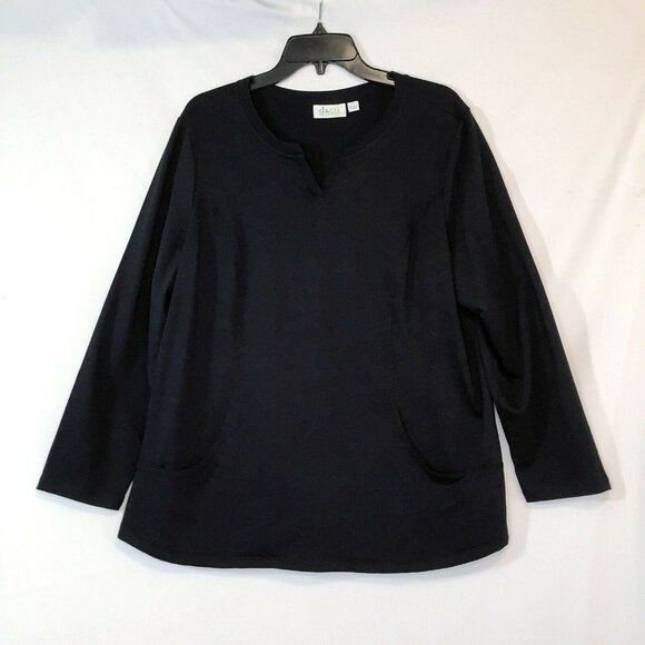 D & Co. Active Tops - D & Co Active Womens Large Blouse Black Relaxed Fit Pockets Top Pullover Stretch